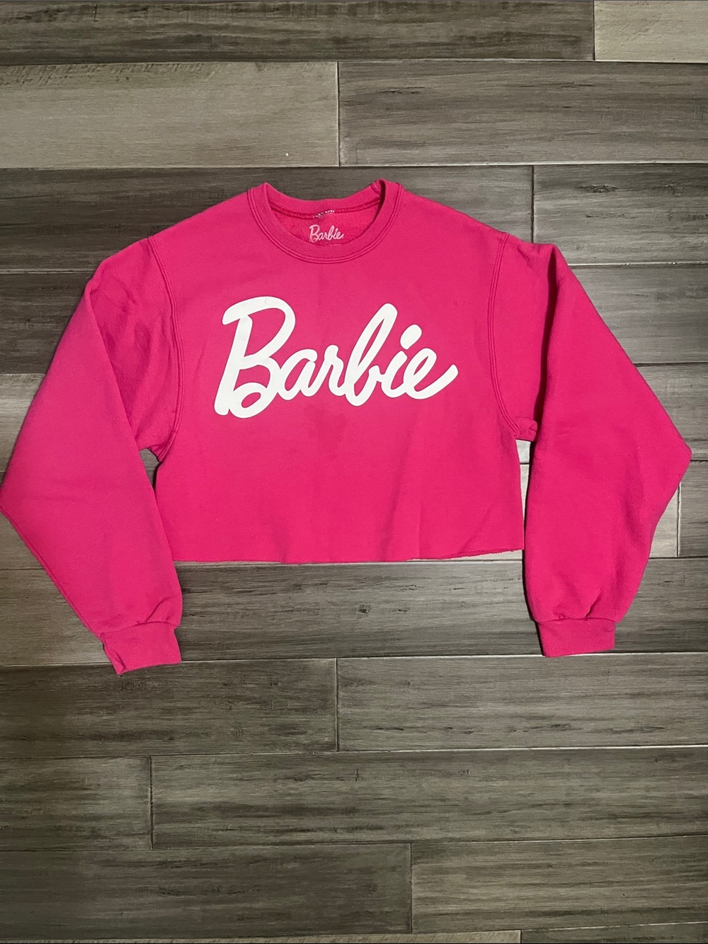 Barbie Hot Pink Logo Cropped Sweatshirt
